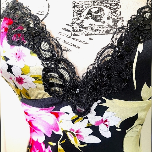 Mary L Couture Y2K Black Floral 100% Silk Gown Size 6 - Picture 5 of 7